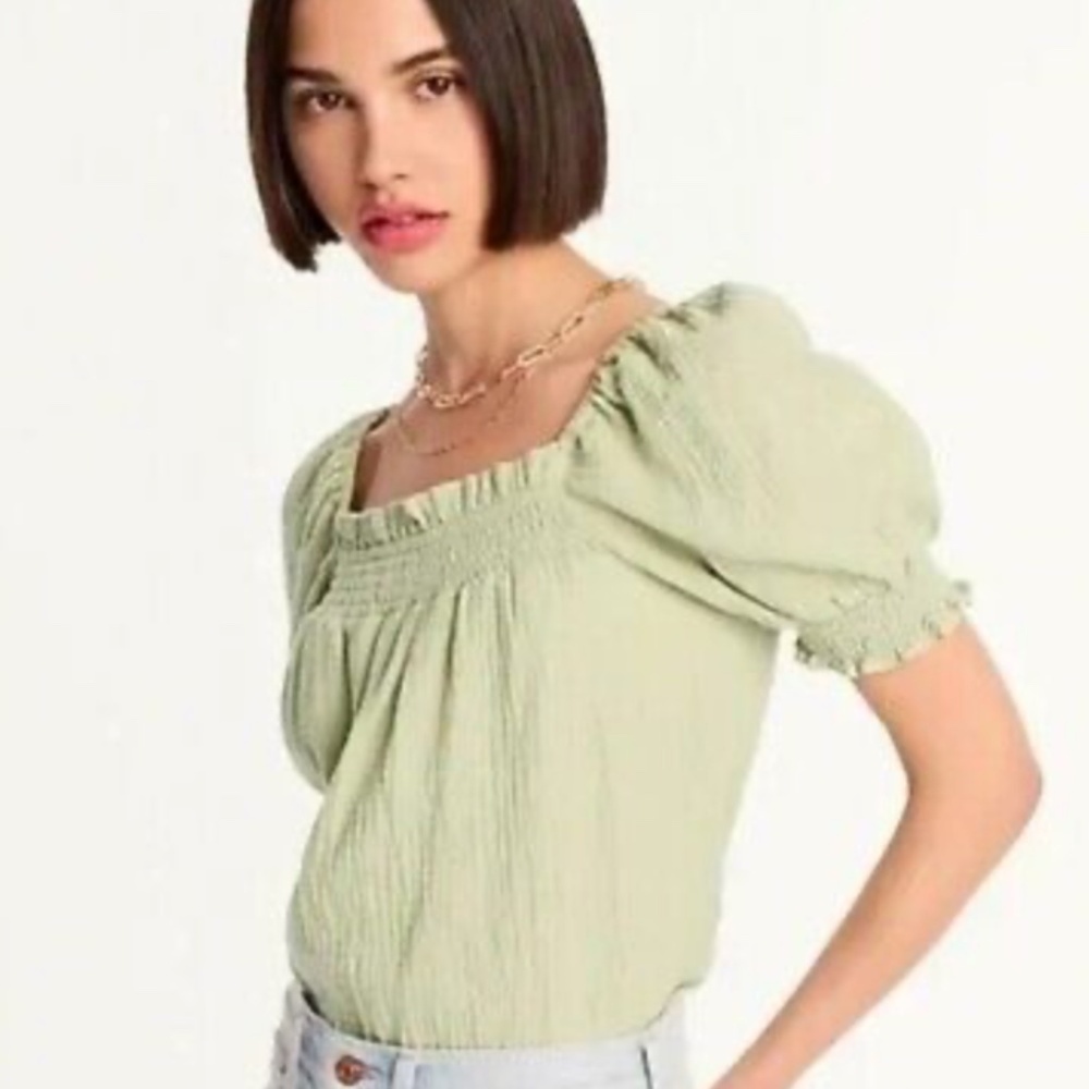 J. Crew Squareneck puff-sleeve soft gauze baby doll top in black